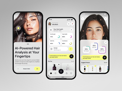 AI-Powered Hair Analysis App Design | Beauty App ai hair analysis beauty app design beauty product ui cosmetic app hair analysis ui hair app hair care app hair care app design hair diagnostics hair health tracker hair scan app hair treatment app health tracker app mobile app design oripio personal care app skin care app skincare app skincare ui wellness app