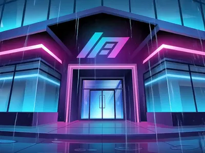 Neon Cyberpunk Building Entrance in the Rain adventure cyberpunk environment fintech visual futuristic architecture gaming environment illustration illustration by xinyan landscape illustration neon building rainy scene tech background travel urban art vector vector illustration wallpaper web