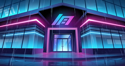 Neon Cyberpunk Building Entrance in the Rain adventure cyberpunk environment fintech visual futuristic architecture gaming environment illustration illustration by xinyan landscape illustration neon building rainy scene tech background travel urban art vector vector illustration wallpaper web