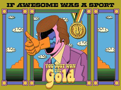 If awesome was a sport design figurative art gold human illustration pop pop art positive thinking psychedelic retro surrealism typography vector vintage wisdom