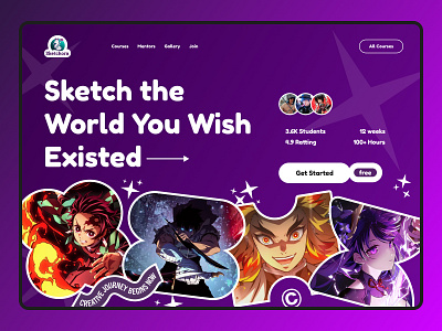 Anime Art Website Landing Page UI anime design app design bold typography buildsign colorful ui course website creative design digital art figma design illustration website landing page learning platform minimal layout modern ui product design ui design user interface ux design web design website concept