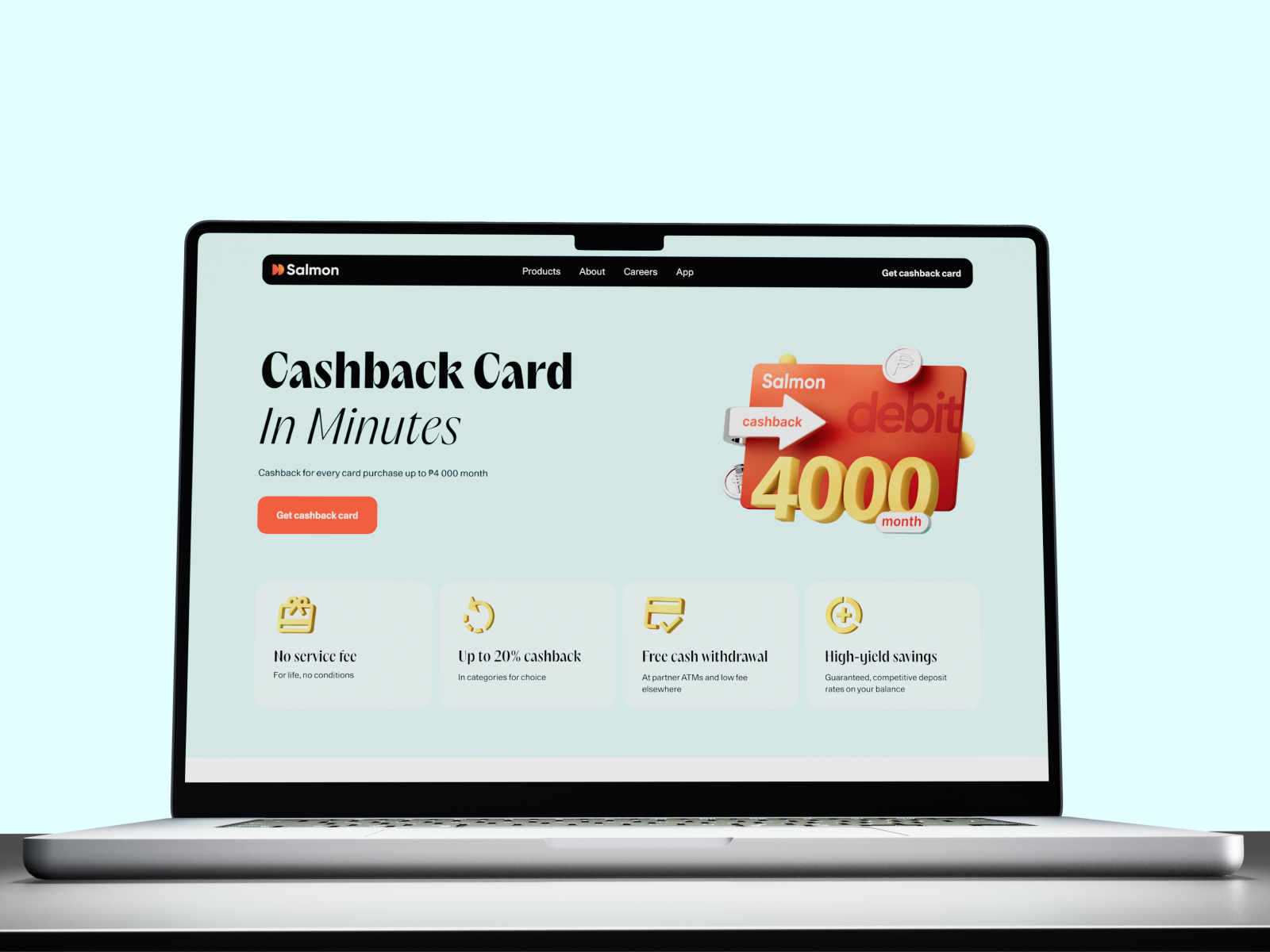 Salmon Card page concept 3d cinema 4d ui web design