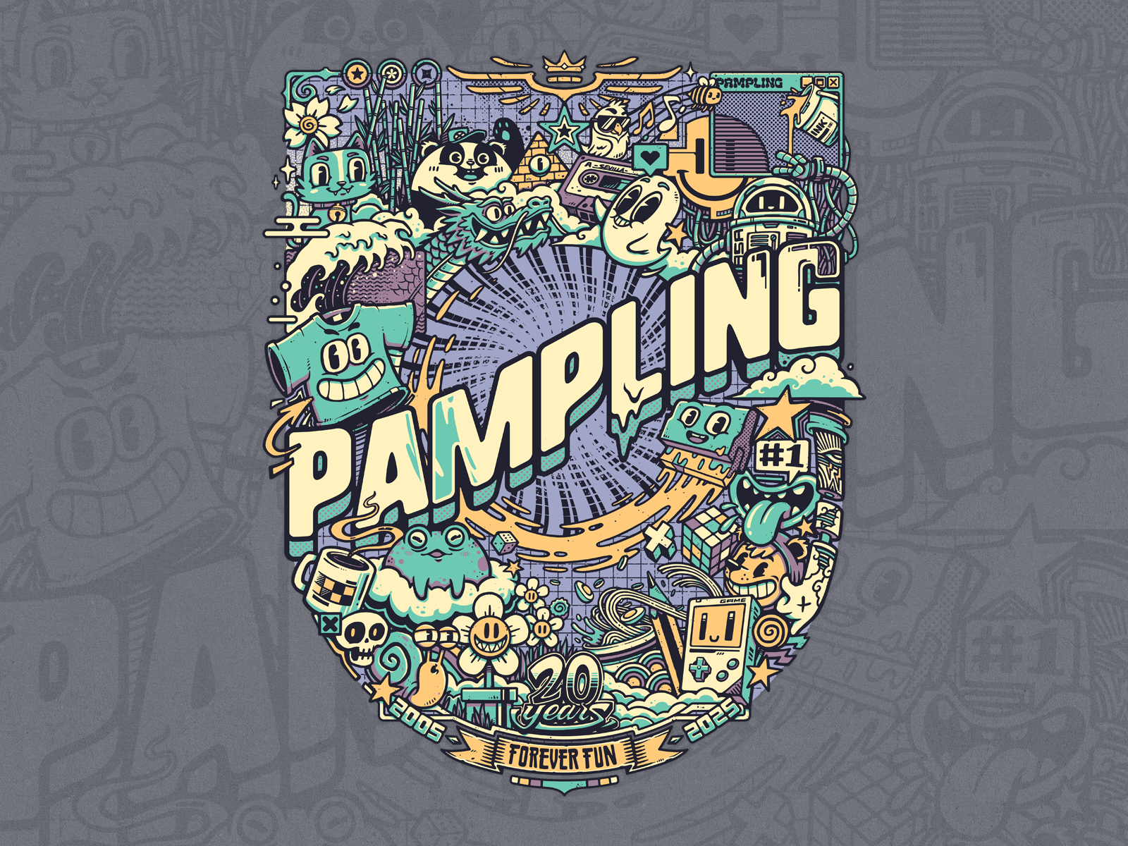 Pampling Forever cartoon design illustration t shirt tee typography vector