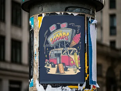 SUMMER SCOOPS apparel branding clothing digitalart drawing graphic design icecream illustration logo product design summer tshirt vintage