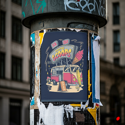 SUMMER SCOOPS apparel branding clothing digitalart drawing graphic design icecream illustration logo product design summer tshirt vintage