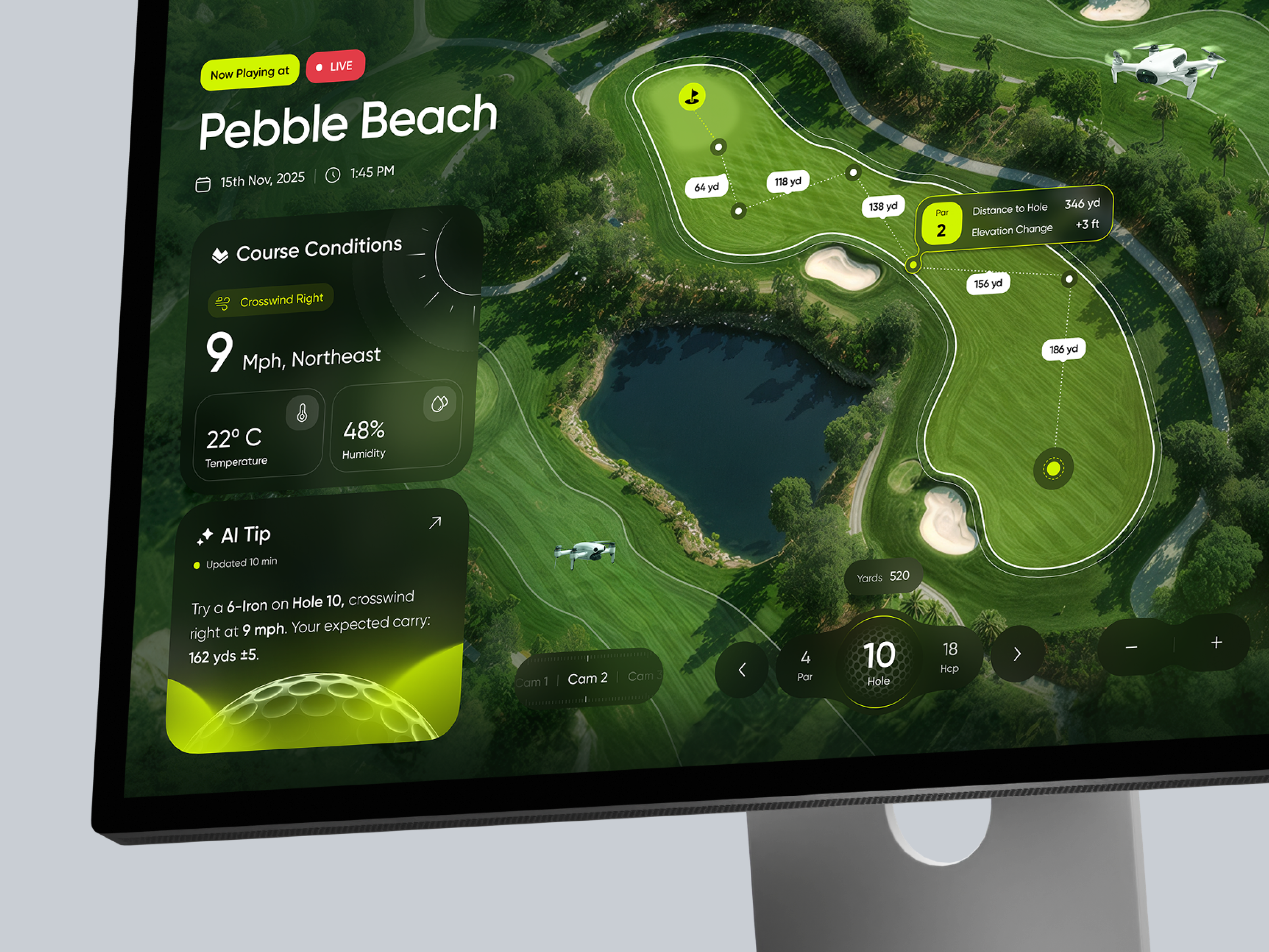 GolfX Dashboard - Golf Course Analysis Display ai aidesign artificial intelligence dashboard datavisualization designconcept display golf golfsystem inspiration minimalism panel dashboard product design sportstech technology ui design uiux ux design web app