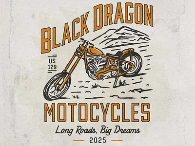 Black Dragon Motocycles - Illustration for T-Shirt ad angonmangsa badges brand branding design graphic design graphicdesign hand drawn harley illustration lockup logo mc merch merchandise motocycles streetwear tshirt vintage