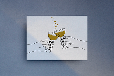 Cheers Print bottle bubbles champagne cheers design drink drinking glass hands illustration line drawing