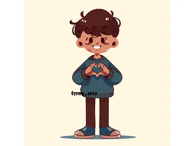 Cartoon Boy Making a Heart with His Hands cartoon celebration community culture day diversity event family friendship handdrawn holiday love male men race respect society strength support unity