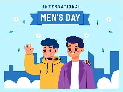 Couple of Men Smiling and Waving cartoon celebration community culture day diversity family friendship handdrawn holiday love male men race respect society strength support unity