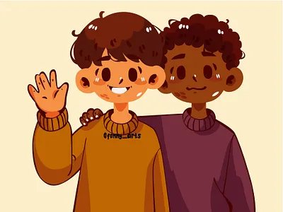 International Men's Day with Cartoon of Two Boys cartoon celebration community culture day diversity event family friendship handdrawn holiday love male men race respect society strength support unity