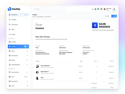 ✦ Dashly — Invoice Profile App adminpanel branding creative dashbboard dashboarddesign design figma figmadesigner graphic design logo quickview ui userpanel ux