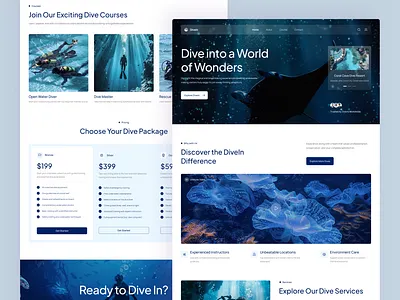 DiveIn - Scuba Diving Landing Page Figma adventure diving figma figma design figma template landing page modern website responsive scubadiving travel website ui design ui inspiration ui showcase ui trends uiux ux design water activity web design