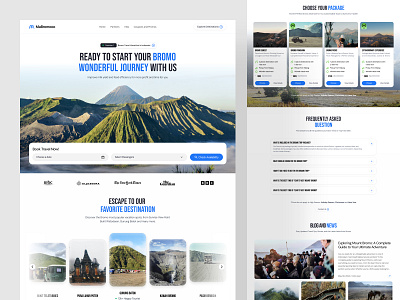 MaBromooo — Bromo Travel Landing Page blog page booking platform clean layout customer testimonial destination guide faq section hero section landing page minimal design modern interface modern ui responsive design tour package tourism ui travel booking travel website ui design ux design visual storytelling web design