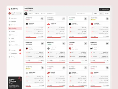 ShipNow Shipment Grid Page – Shipping Management Dashboard business dashboard dashboard design data grid figma logistics product design responsive shipment shipping tracking ui design ui inspiration ui showcase ui trends uiux ux design warehouse web app