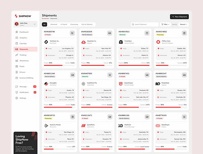 ShipNow Shipment Grid Page – Shipping Management Dashboard business dashboard dashboard design data grid figma logistics product design responsive shipment shipping tracking ui design ui inspiration ui showcase ui trends uiux ux design warehouse web app