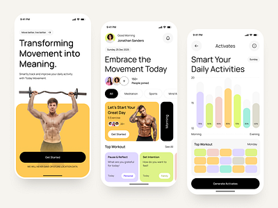 Today Movement – Smart Daily Activity Tracker Mobile App activity tracker app design daily activity tracker fitness app goal page health care mobile app health journal health tracker healthylifestyle mobile app mood tracker my activity self care smart health startup stress tracker uiux user interface wellness app wellness dashboard