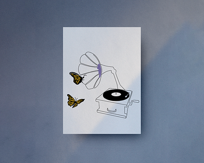 Shave 'Em Dry Print butterfly design illustration pretty record player records singing song