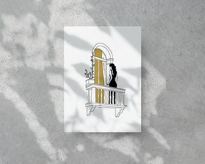 The Years Print balcony black contemplating design female girl illustration plants the years thinking trick dog vines window yellow