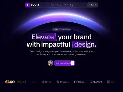 Zyvio - Elevate Your Brand Hero Section beam darkmode designer figma gradient hero design landing page light modern portfolio ui webdesign