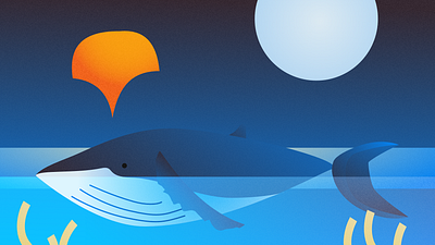 Whale in Blue Gradients blue and yellow design gradients graphic design illustration minimalist nature noise ocean whale wildlife