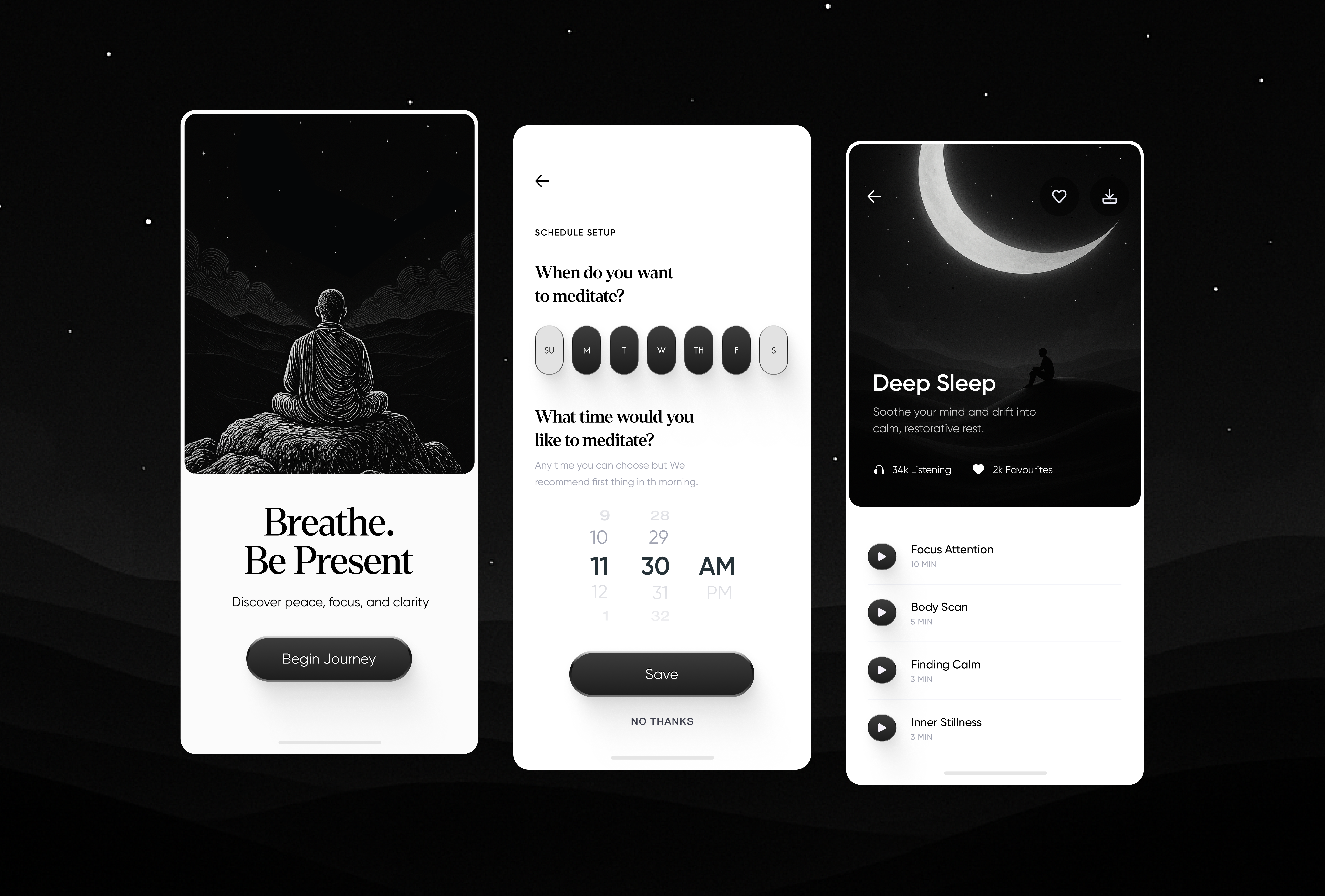 Meditation App app design color design graphic design health app design health journal illustration ios meditation meditation app mental health minimal moodstracker startup therapy app wellness