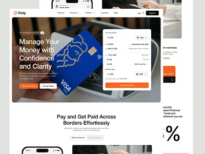 Finly - Fintech Landing Page Website account bank clean design company profile design finance fintech landing page minimalist modern design payment payment gateway personal finance ui uidesign uiux ux uxdesign web design website