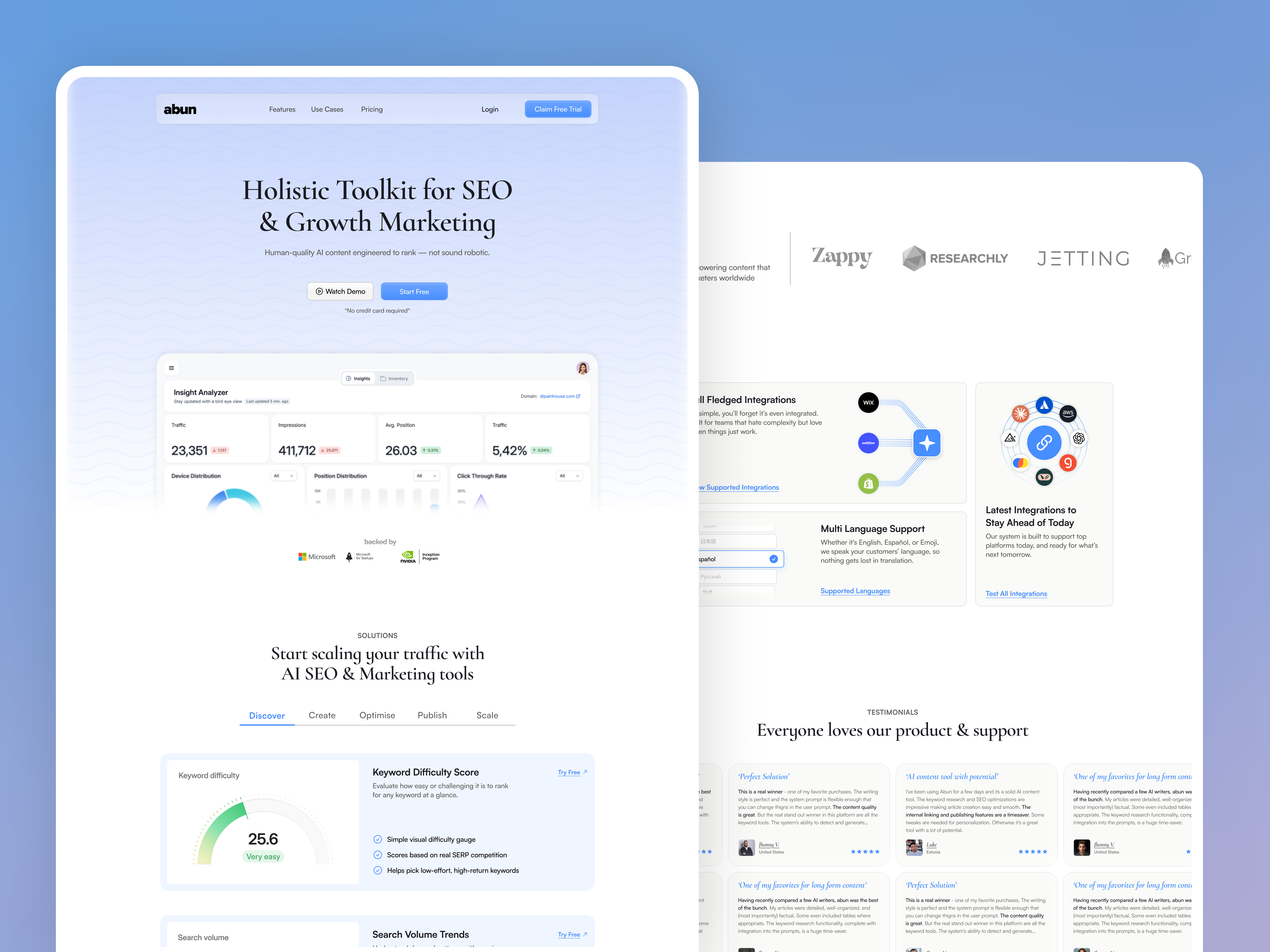 Abun - SEO SaaS Landing Page landing page saas saas landing seo ui