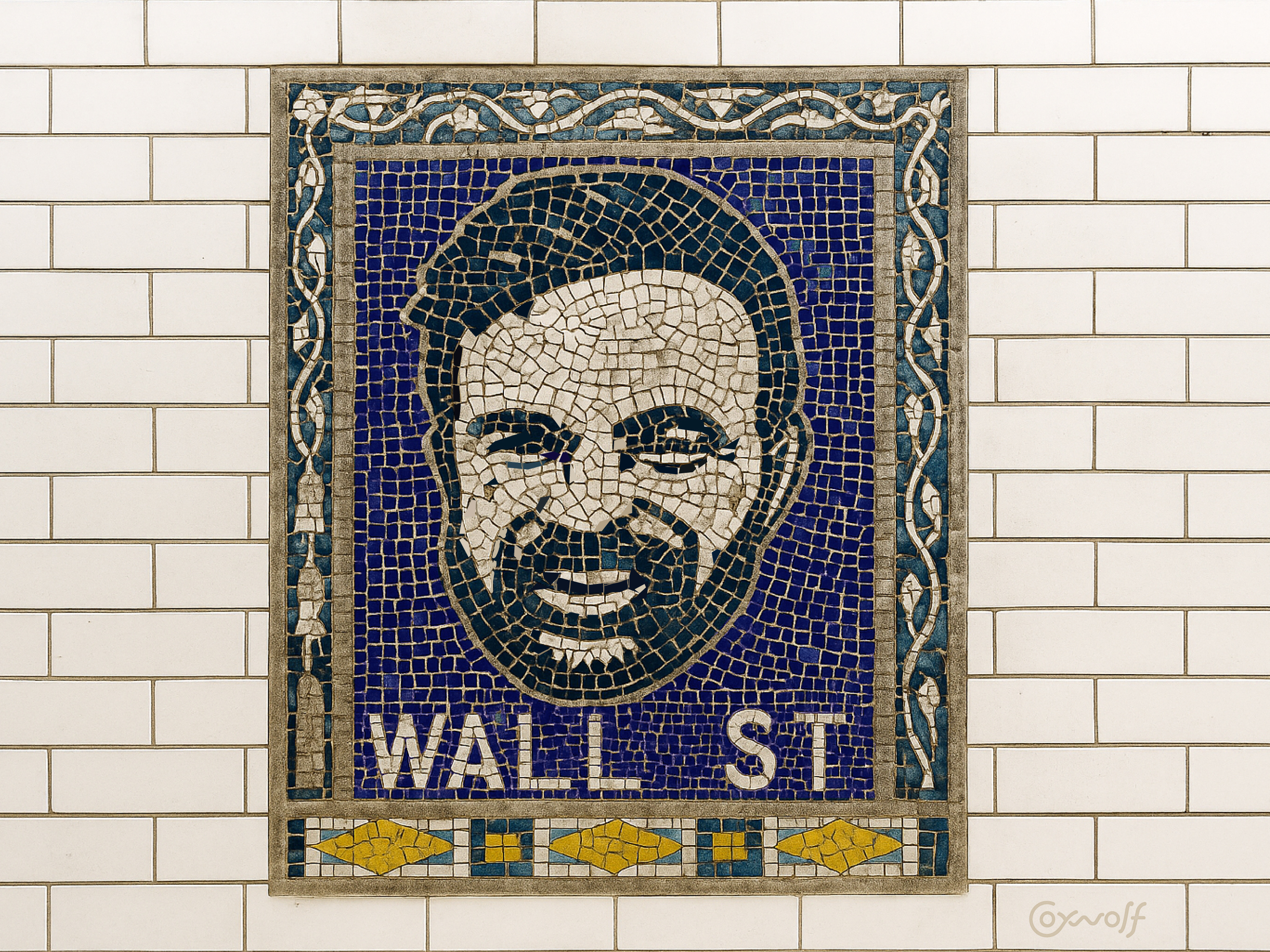 Illustration - Zohran Mamdani character design editorial environmental design environmental graphics graphic design illustration mamdani mosaic new york nyc portrait portrait artist product design subway tile wall street zhoran mamdani
