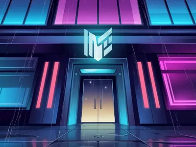 High-Tech Cyberpunk Building Entrance Night Scene adventure atmospheric art corporate entrance cyberpunk environment fintech branding futuristic architecture high tech visual illustration illustration by xinyan neon building night scene vector illustration wallpaper web