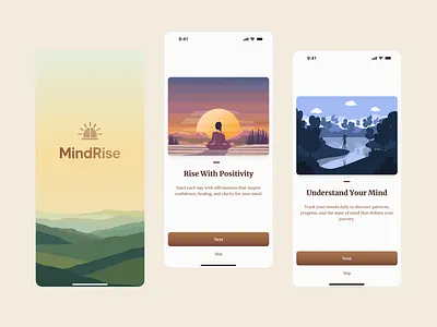 Daily Affirmation App – Splash & Onboarding Screens affirmationapp app design appdesign branding calminterface clean ui dailymotivation design designwithpurpose dribbbledesign illustration mindfulnessapp minimaldesign mobile app mobile app design mobileappui onboardingdesign productdesign uiuxdesign uxinspiration