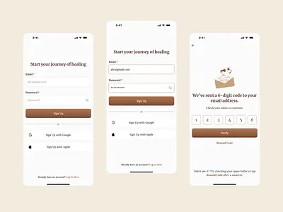 Daily Affirmation App – Sign Up & Verification Flow app app design appdesign branding calminterface clean ui dailyaffirmationapp design designwithpurpose dribbbledesign illustration mindfulnessapp minimaldesign mobile app design mobileappui onboardingflow productdesign signupdesign uiuxdesign verificationui