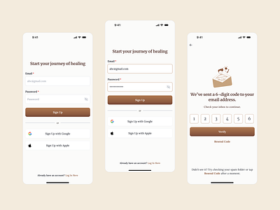 Daily Affirmation App – Sign Up & Verification Flow app app design appdesign branding calminterface clean ui dailyaffirmationapp design designwithpurpose dribbbledesign illustration mindfulnessapp minimaldesign mobile app design mobileappui onboardingflow productdesign signupdesign uiuxdesign verificationui