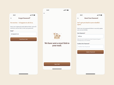 Reset Password Flow – Designed for Calm Recovery app app design appflow appinteraction calmui clean ui cleandesign design designforusers emotionaldesign mindfuldesign minimalui mobile app mobile app design mobileappdesign passwordreset uiux userexperience uxdesign