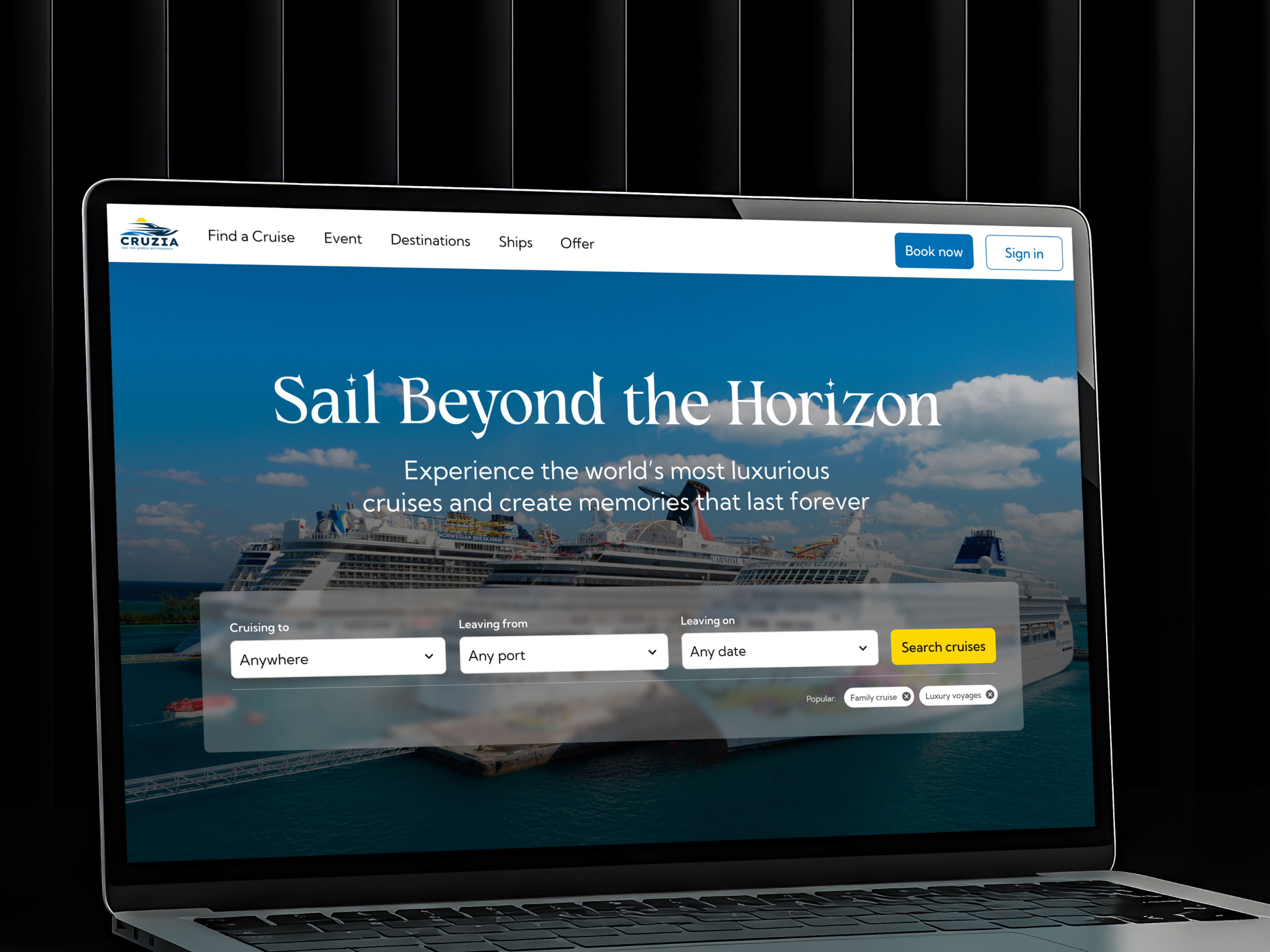 Cruise event landing UI design conceptdesign cruisewebsite designforluxury dribbbleshots luxuryexperience moderninterface traveiui uiuxdesign webdesign
