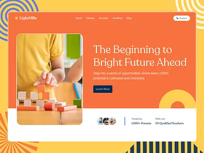 LightHills | Elementary School Website Design branding courses design elementry elementry website design figma graphic design illustration logo school school landing page school website school website design study ui uiux ux web design