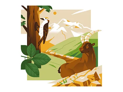 FAO (United Nations) - Report 2025 - Life on land agriculture animal bird deer environment fao food geometric illustration land mountain nature sustainability tree