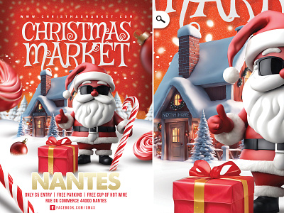 Christmas Market Flyer bash christmas club dj eve evening event flyer gift holidays market night party santa santa claus season seasonal themed winter xmas