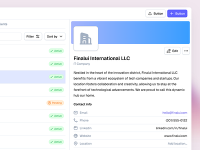 Company detail UI admin company info design system detail detail view final ui ui kit