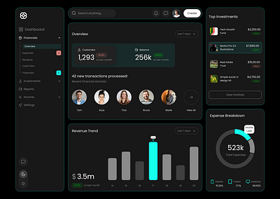 Fintech Dashboard UX Designn with Dark and Light themes admin panel analytics dashboard dark dashboard ui dark mode design dashboard concept dashboard layout data visualization expense tracker finance management financial dashboard financial overview fintech app design investment dashboard minimal design modern ui revenue analytics ui inspiration user interface ux design web app dashboard
