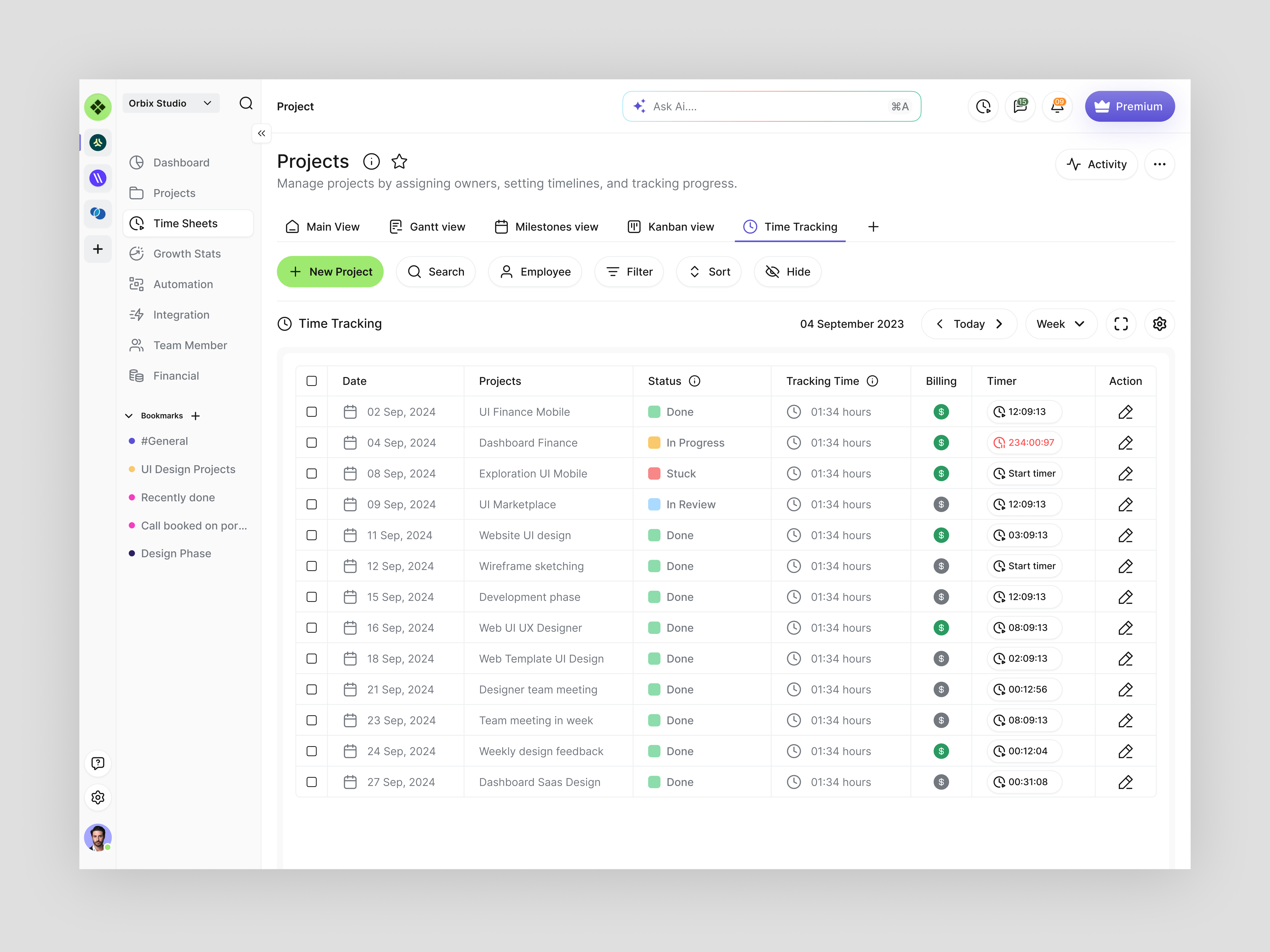 Project Management Dashboard dashboard dashboard ui management dashboard projects saas task management time tracking ui design web web app web design web design inspiration web ui website website design