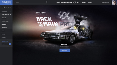 404 Page Design 404 page back to the future delorean design digital art error page futuristic illustration key visual ui ux design website design