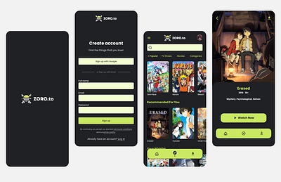 Zoro.to app design app design graphic design typography ui ux