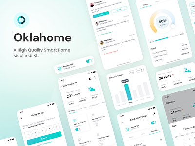 Oklahome - Smarthome Mobile App UI Kit (Full Preview) air conditioner blue clean home home equipment mobile smarthome smarthouse ui ux