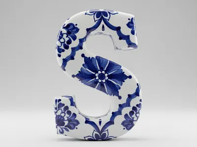 Porcelain Letter S – Delft Pattern 3D Typography