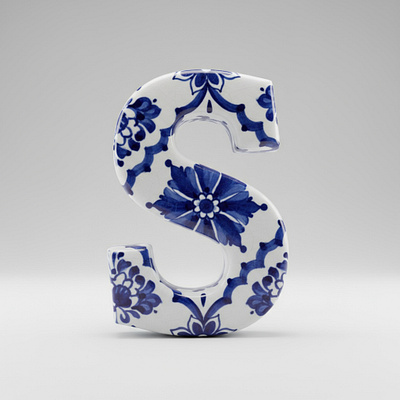 Porcelain Letter S – Delft Pattern 3D Typography