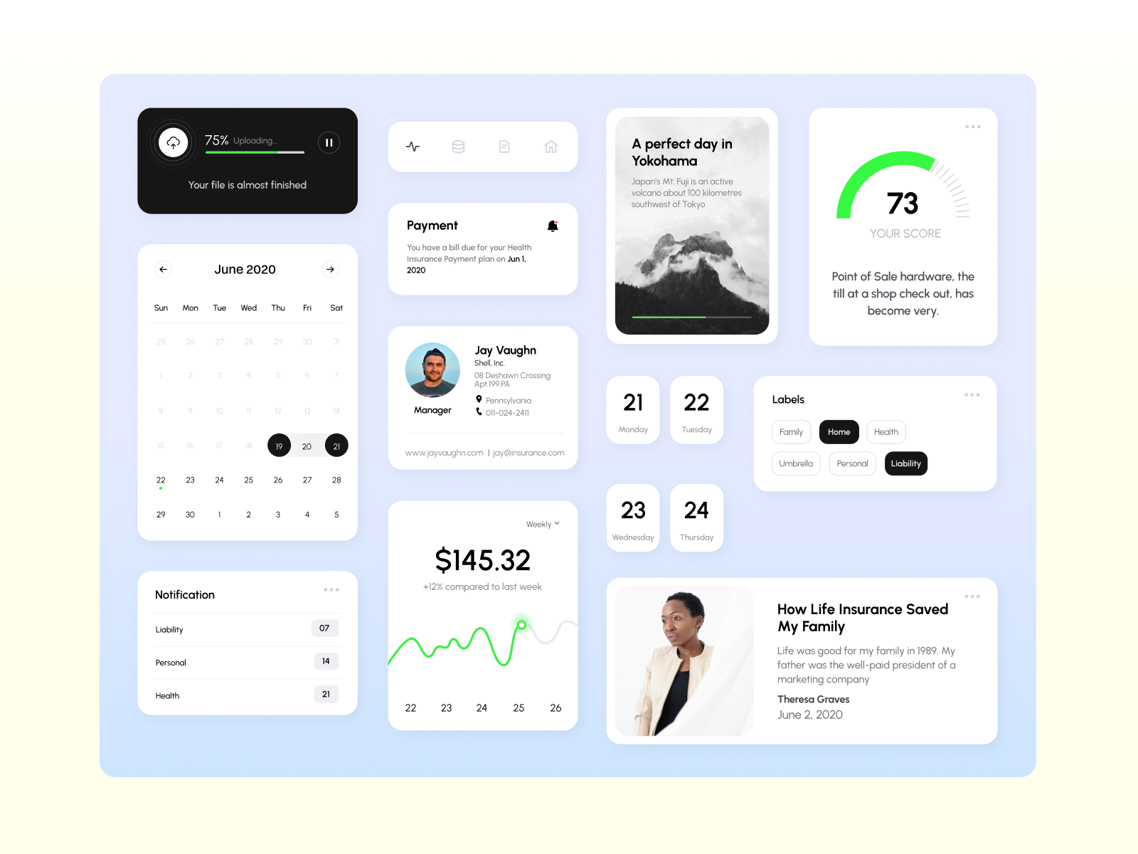 Example of AI Dashboard UI – Minimal & Modern Cards for Product Design