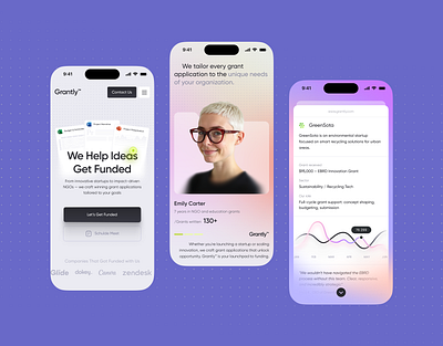Grantly — Mobile Landing Page Concept appdesign cleanui funding gradientdesign grants landingpage minimaldesign mobilelanding mobileui motion graphics productdesign responsiveui softui startupdesign ui uidesign ux uxdesign uxui webdesign