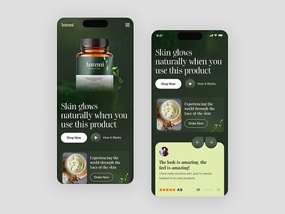 Auremi Skincare responsive Mobile App UI Design app app design beauty beauty product ecommerce ecommerce website luxury skincare website self care skincare skincare web design ui design ux design web design