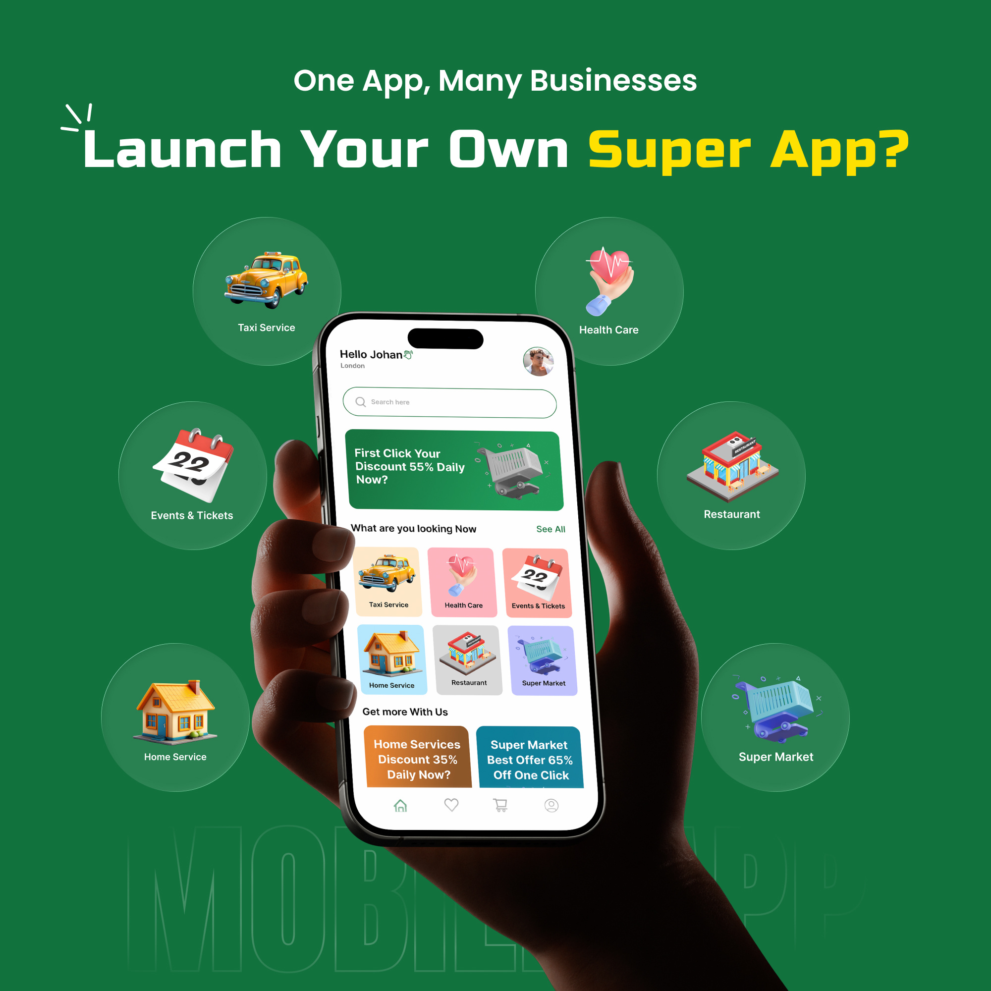 Super App UI Design – One App for All Your Needs app interface design mobile super app design multi service app ui on demand service app super app concept super app ui ui ux inspiration